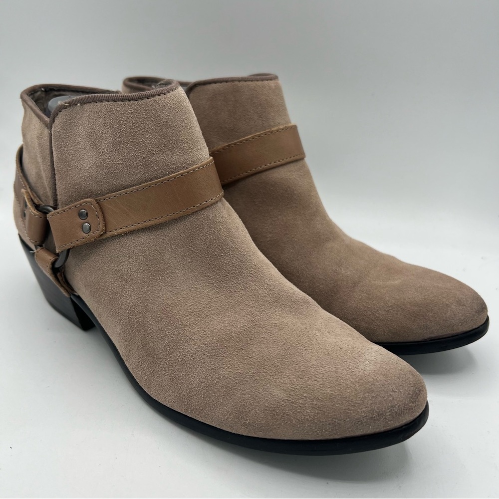 Sam Edelman Phoenix Ankle Boots Size 9 Taupe Suede‎ Western Strap Buckle Bootie